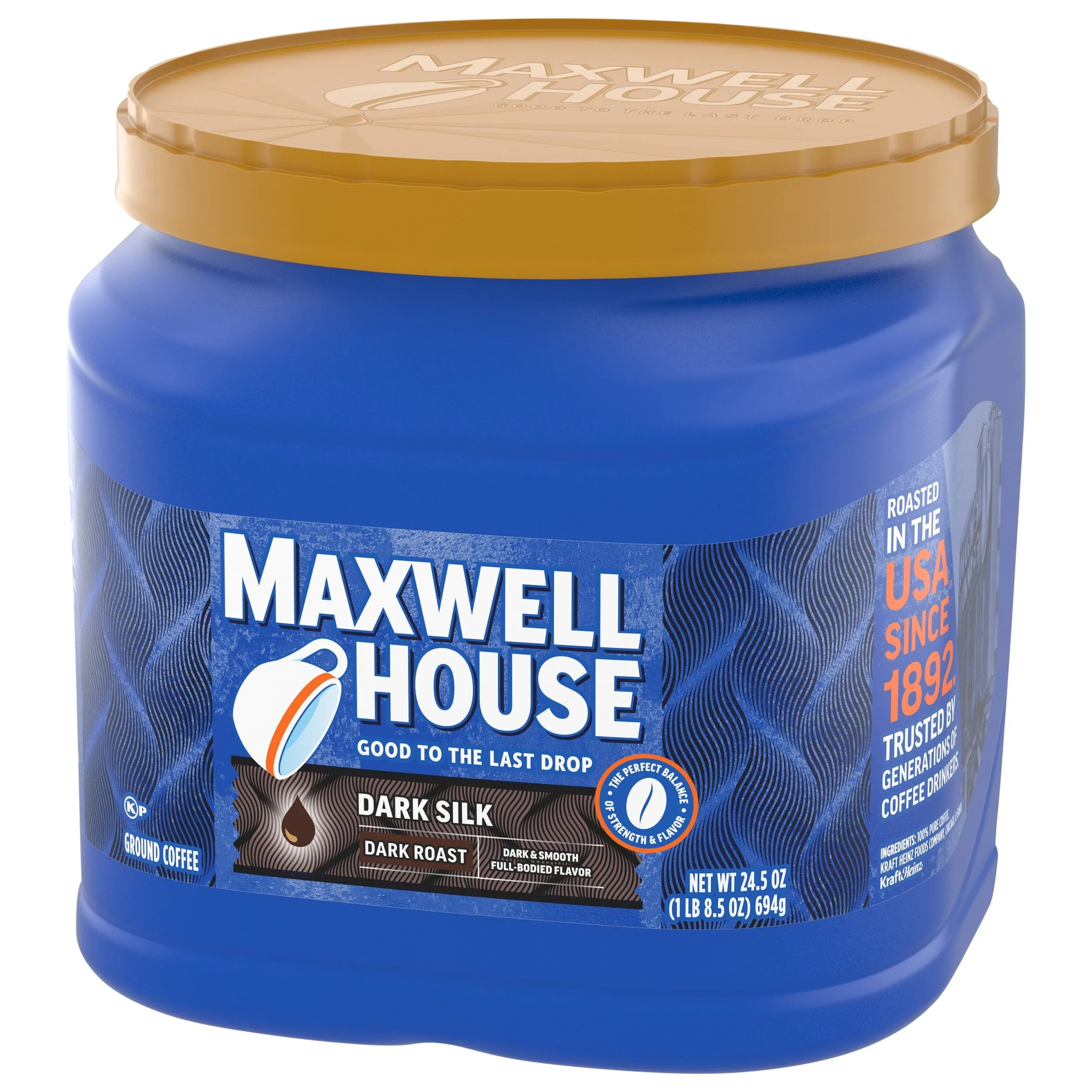 Maxwell House Dark Silk Dark Roast Ground Coffee, 24.5 oz Canister