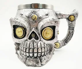 Metal Gothic Steampunk Skull Mug with Cog Eyes