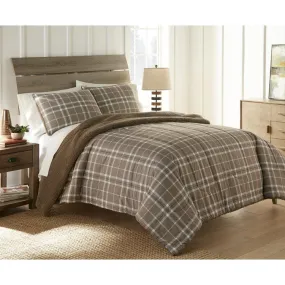 Micro Flannel Reverse to Sherpa Comforter Set - Twin/Carlton Plaid Bark