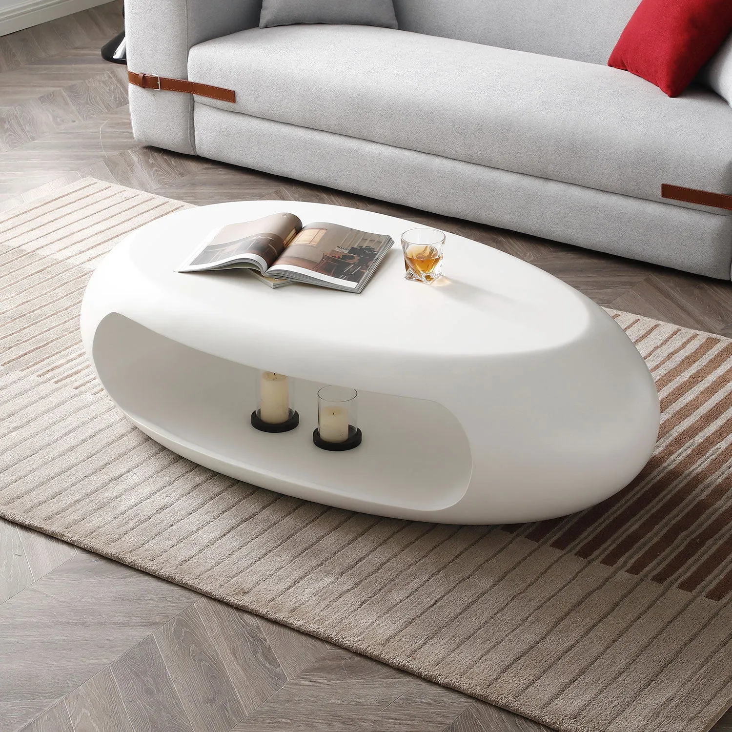 Modern Oval Fiberglass Coffee Table