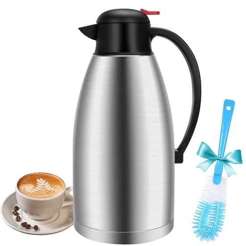 MultiOutools 102 Oz Stainless Steel Thermal Coffee Carafe for Keeping Hot, Insulated Coffee Carafe Double Walled Vacuum Thermos for Coffee, Tea, Hot Beverage Dispenser 12 Hour Heat Retention, Silver