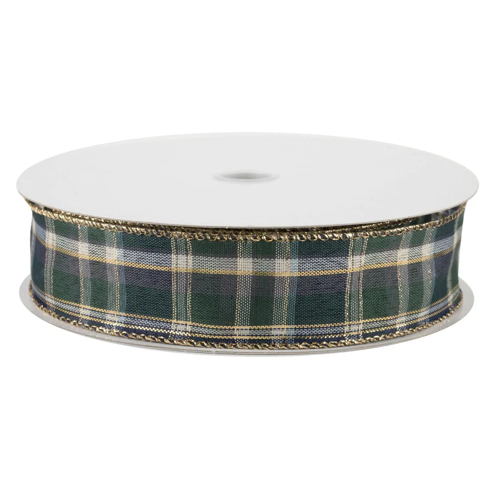 Navy Blue & Green Plaid Ribbon - 1 1/2" x 50 Yards