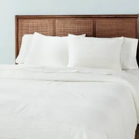 New - 3pc Full/Queen Slub Center Stripe Comforter Set Sour Cream - Hearth & Hand with Magnolia