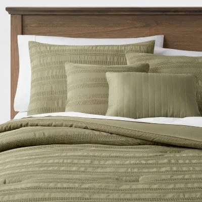 New - 5pc Full/Queen Woven Waffle Stripe Comforter Set Green - Threshold