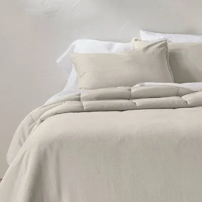 New - King/California King Heavyweight Linen Blend Comforter & Sham Set Natural - Casaluna