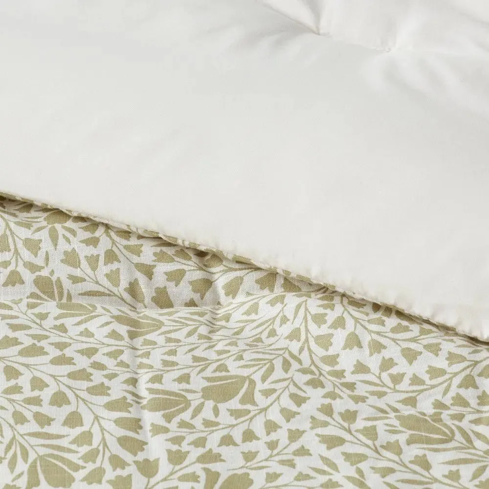 New - Threshold 8-Piece Cotton Comforter Set Floral Bed Skirt Lightweight, Green, King