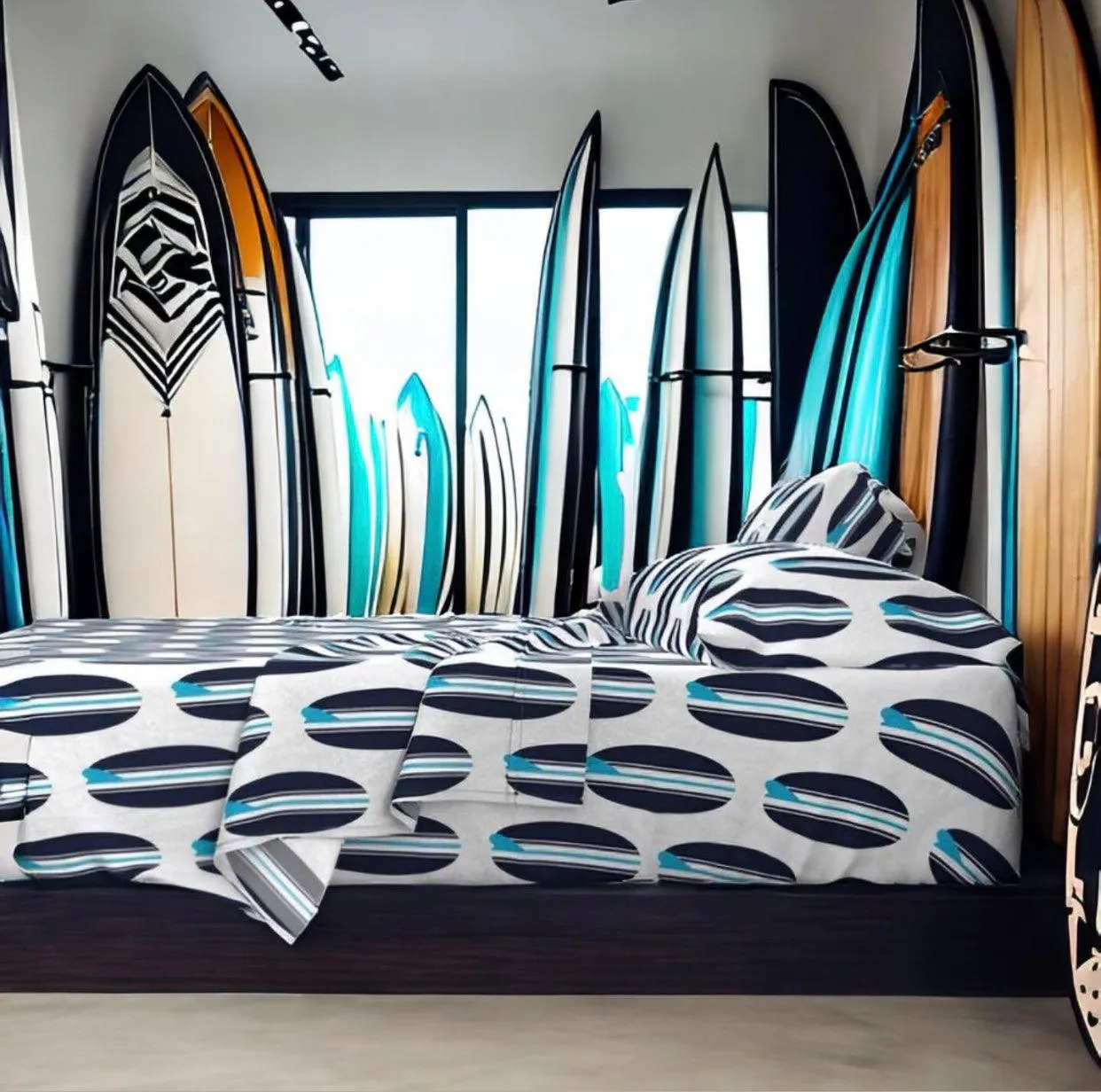 Ocean Blues Classic Surfboards Sheet Set from Surfer Bedding™️ Large Scale