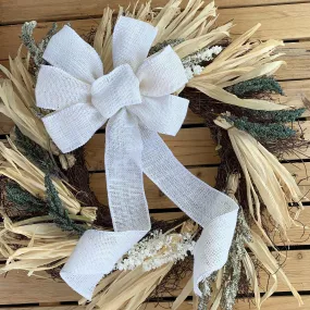 Off White Burlap Ribbon Wreath Bow - 10" Wide, 18" Long Tails