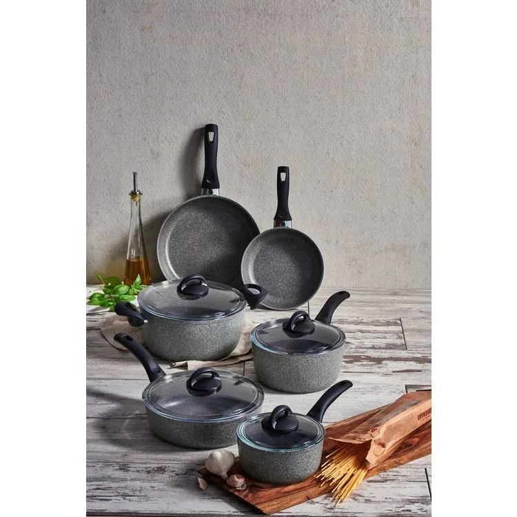 Parma Ten-Piece Forged Nonstick Aluminum Cookware Set, Pots and Pans Set, Granite