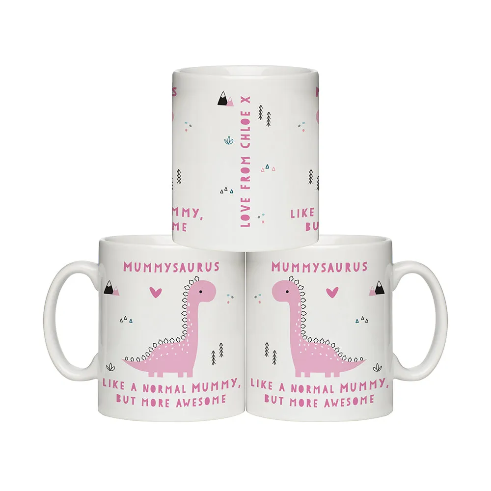 Personalised More Awesome Pink Dinosaur Mug