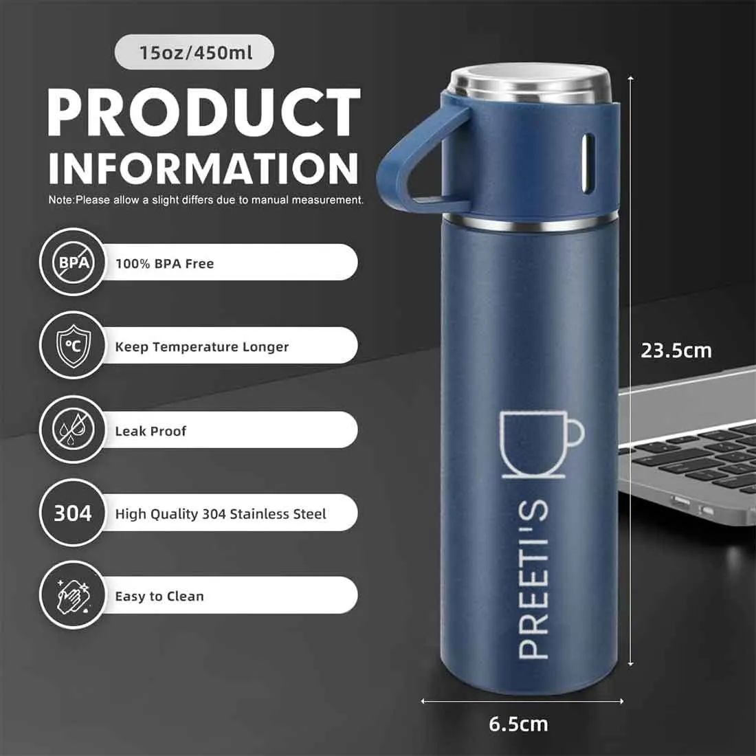 Personalised Thermos Cup Set Travel Coffee Tea Mug Flask Gift Box With Name