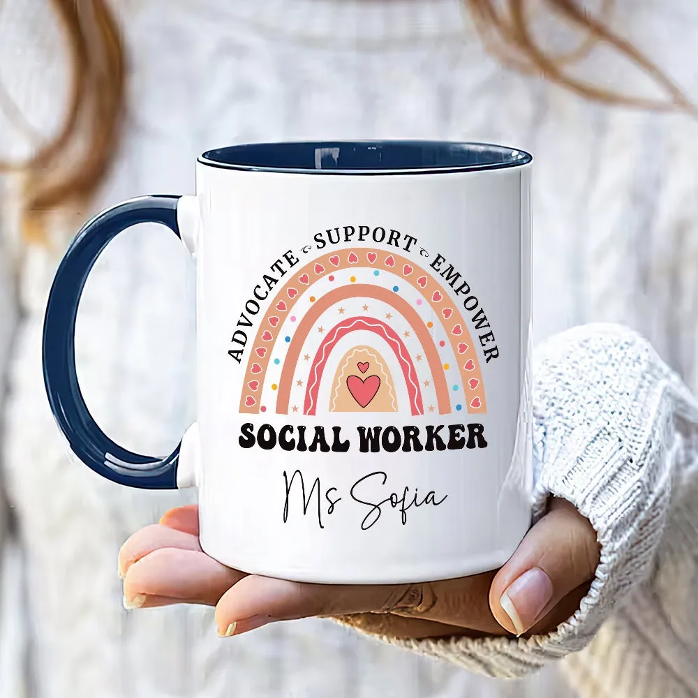 Personalized Social Work Mug, Custom Name Rainbow Social Worker Coffee Mug, Social Worker Life, Social Worker Gift, Appreciation Gift