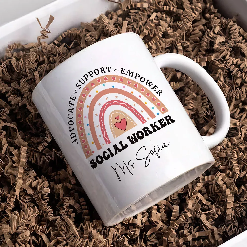 Personalized Social Work Mug, Custom Name Rainbow Social Worker Coffee Mug, Social Worker Life, Social Worker Gift, Appreciation Gift