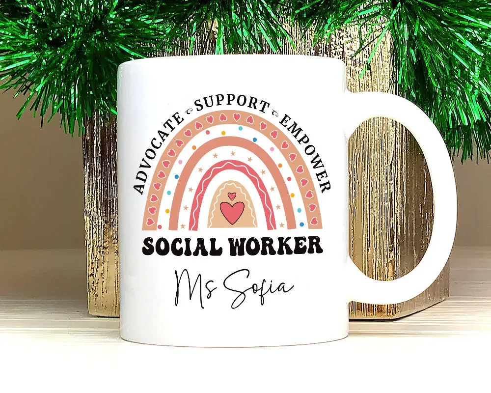 Personalized Social Work Mug, Custom Name Rainbow Social Worker Coffee Mug, Social Worker Life, Social Worker Gift, Appreciation Gift