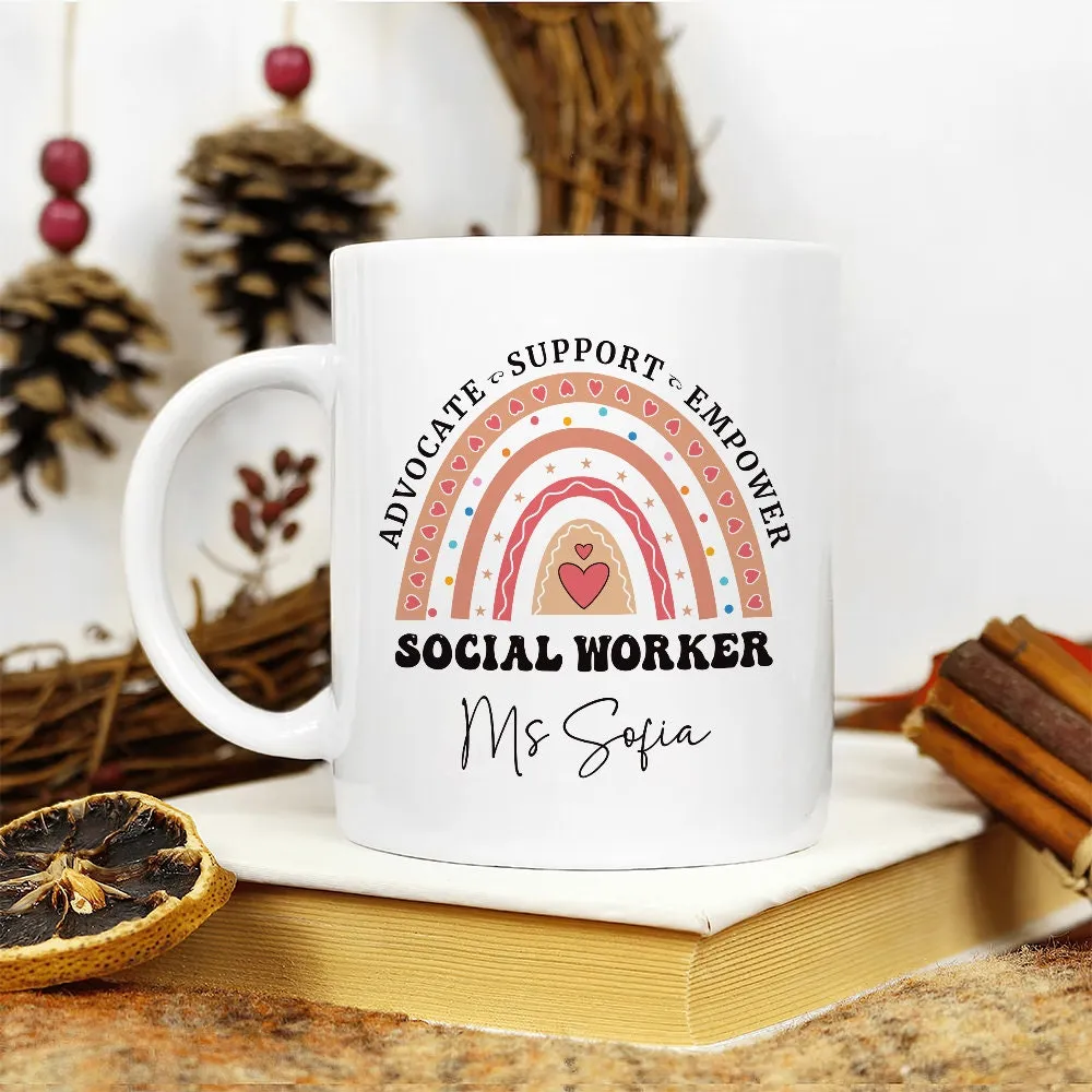 Personalized Social Work Mug, Custom Name Rainbow Social Worker Coffee Mug, Social Worker Life, Social Worker Gift, Appreciation Gift