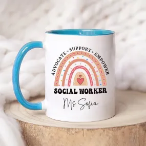 Personalized Social Work Mug, Custom Name Rainbow Social Worker Coffee Mug, Social Worker Life, Social Worker Gift, Appreciation Gift