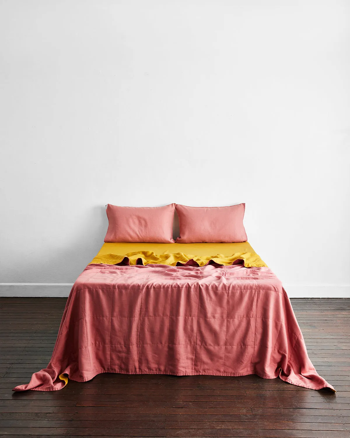 Pink Clay & Turmeric 100% French Flax Linen Quilt Set