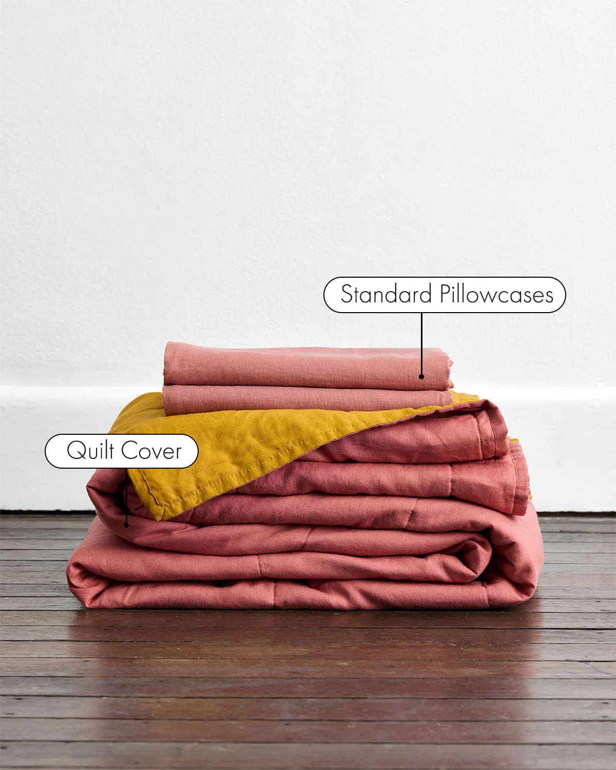 Pink Clay & Turmeric 100% French Flax Linen Quilt Set