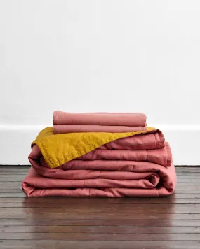 Pink Clay & Turmeric 100% French Flax Linen Quilt Set