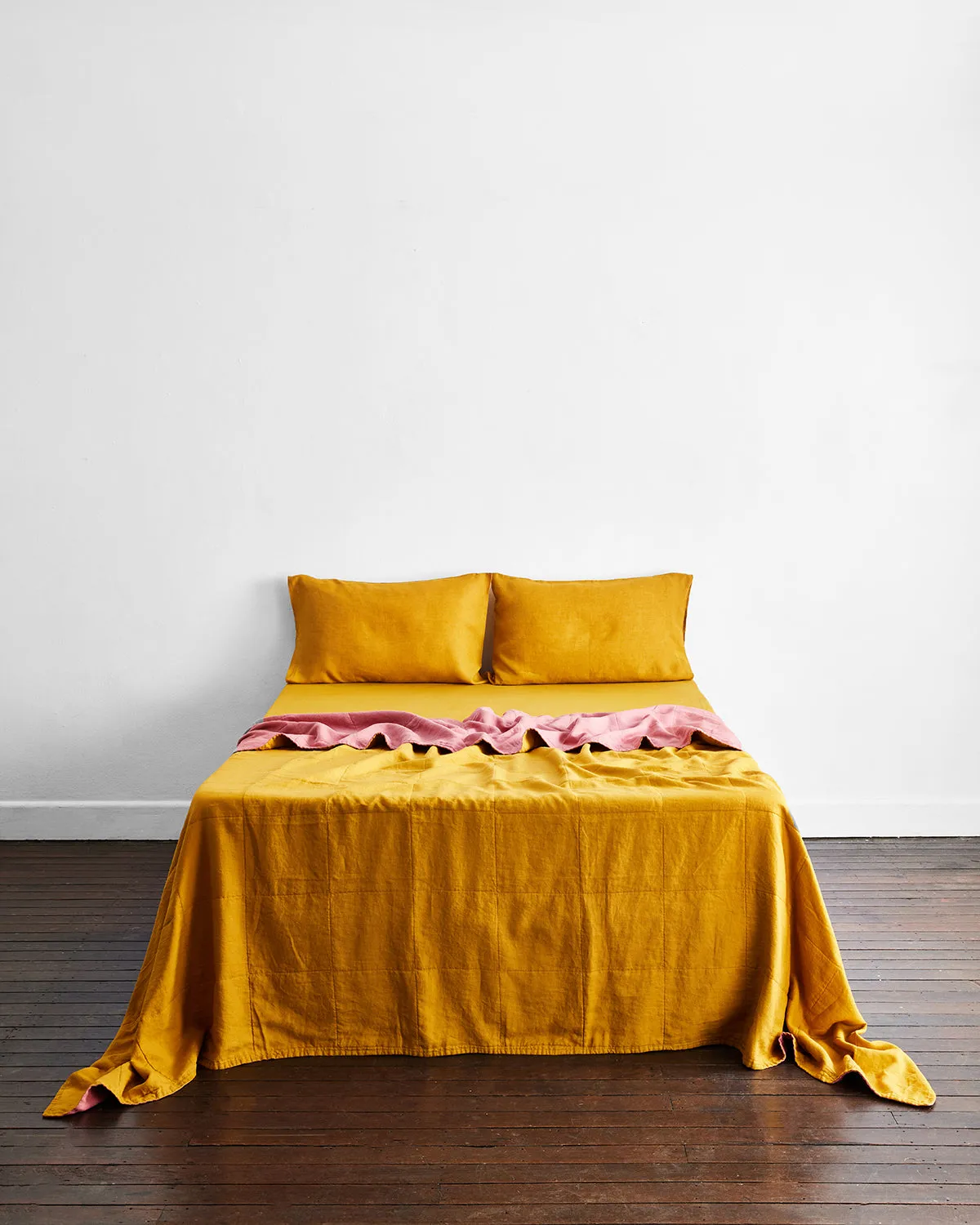 Pink Clay & Turmeric 100% French Flax Linen Quilt Set