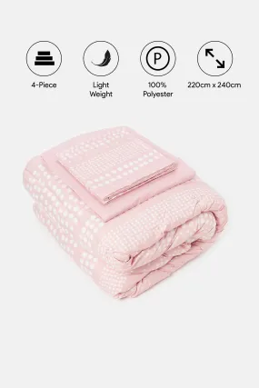 Pink Polka Dot Printed 4 Piece Comforter Set (Double Size)