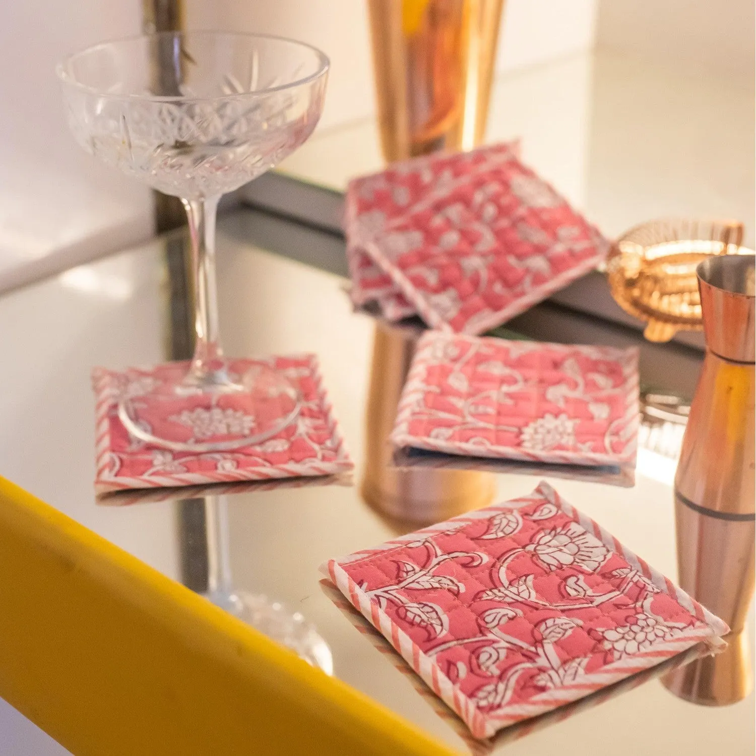 Pink Rangrez Reversible Table Coaster Set of 6