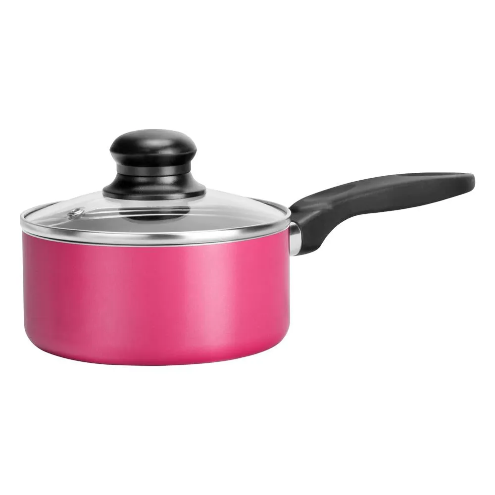 Pink Sauce Pot With Lid, (0.89 Qt) Kitchen Cookware, Black Coating Inside, Heat Resistant Lacquer Outside (Pink)