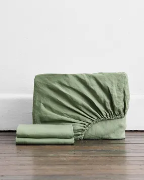 Pistachio 100% French Flax Linen Fitted Sheet Set