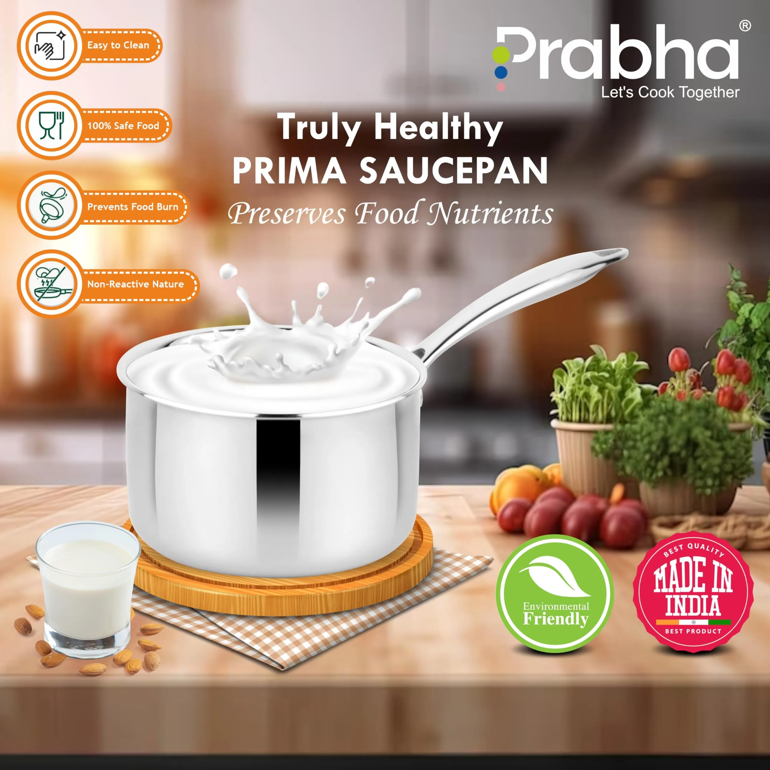 Prabha Tri-PLy Stainless Steel 4Pcs Cookware Set - Supeor Quality Combo for Modern Kitchens