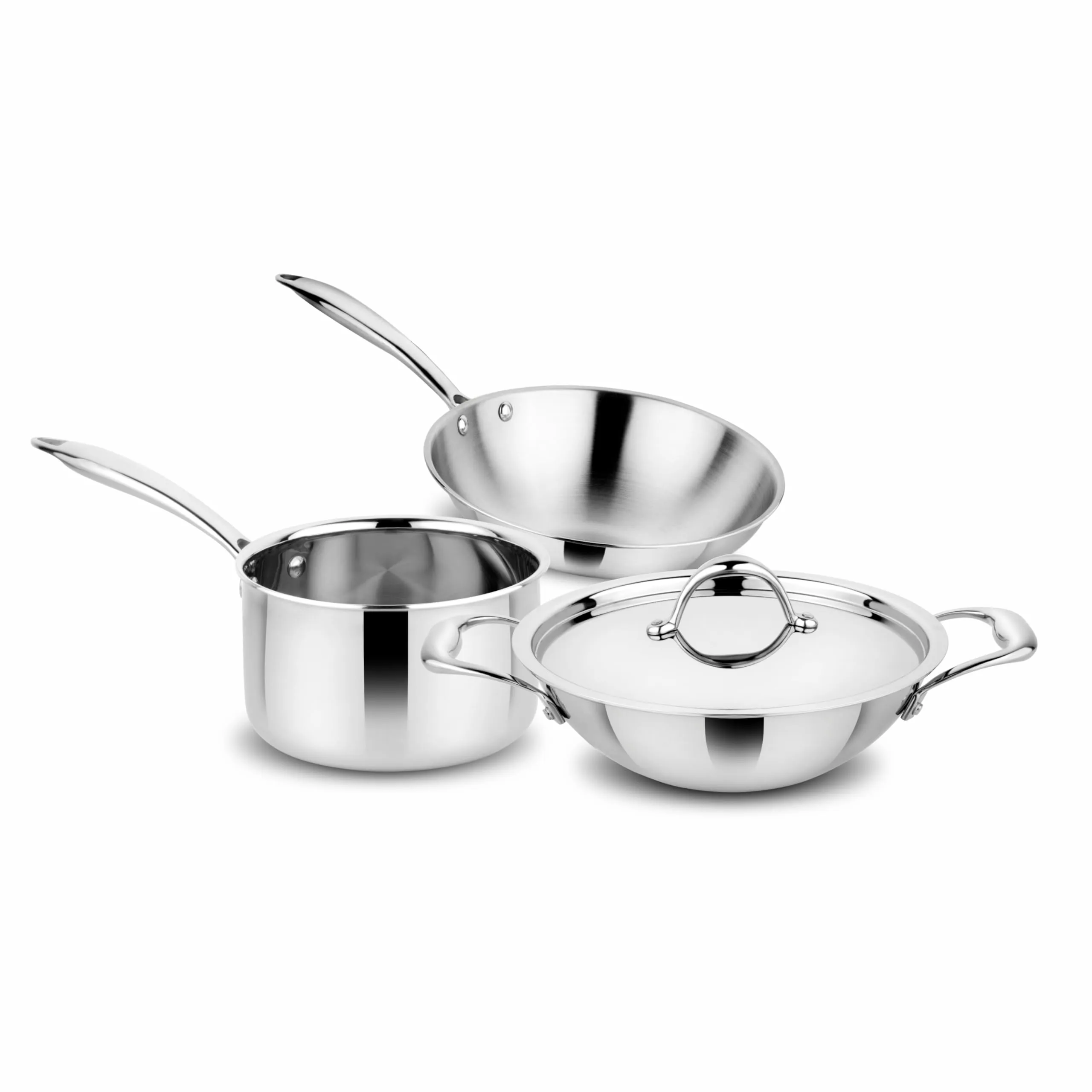 Prabha Tri-PLy Stainless Steel 4Pcs Cookware Set - Supeor Quality Combo for Modern Kitchens