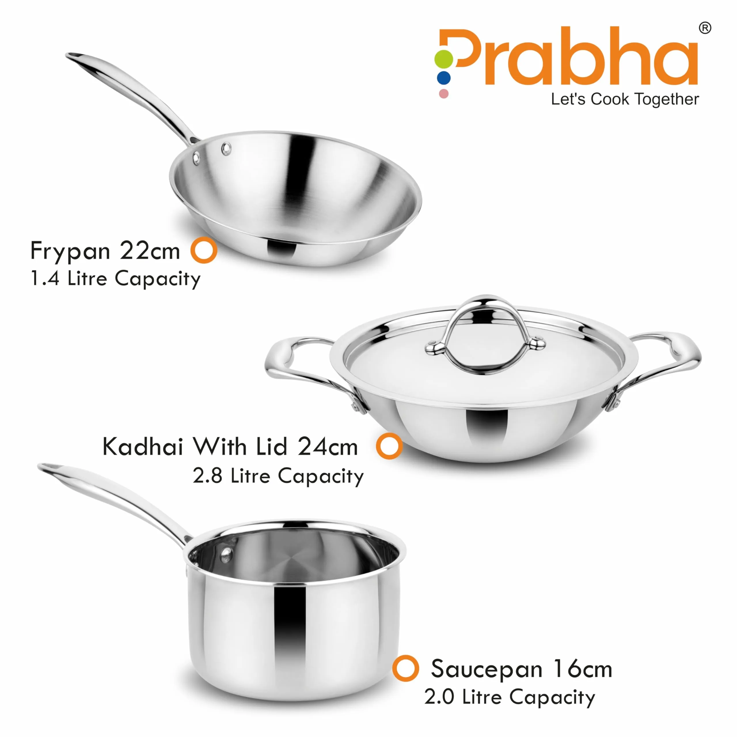 Prabha Tri-PLy Stainless Steel 4Pcs Cookware Set - Supeor Quality Combo for Modern Kitchens