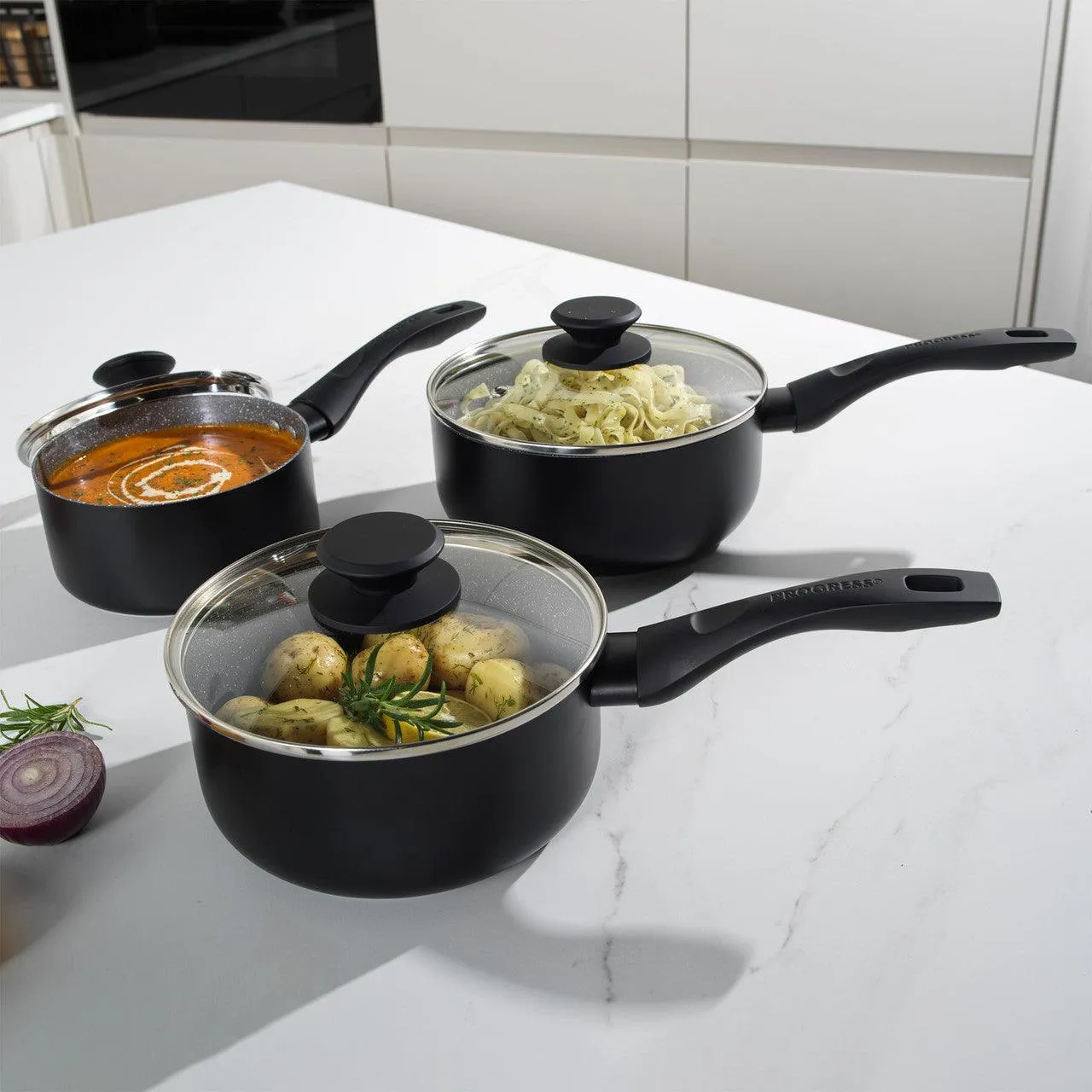 Progress Marble Ceramic Non Stick Saucepan with Lid | 20cm