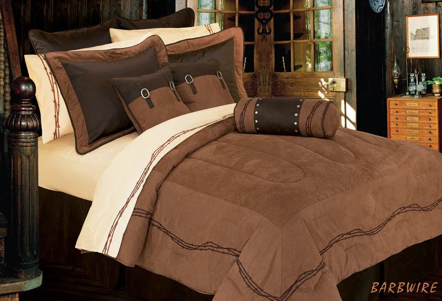 "Embroidery Barbwire Tan" 7-Pc. Western Comforter Set Super Queen