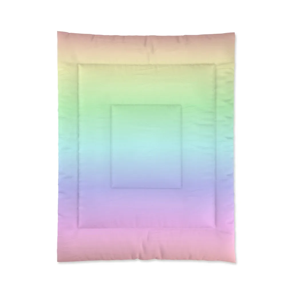 Rainbow Ombre Bed Comforter, Pastel Pink Purple Colorful King Queen Twin Single Full Size Quilted Blanket Bedding Bedroom