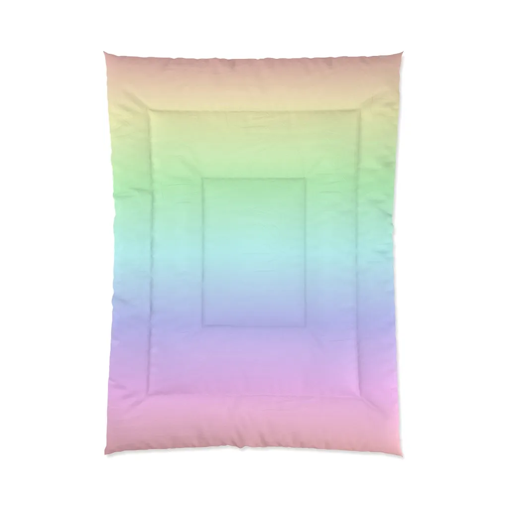 Rainbow Ombre Bed Comforter, Pastel Pink Purple Colorful King Queen Twin Single Full Size Quilted Blanket Bedding Bedroom