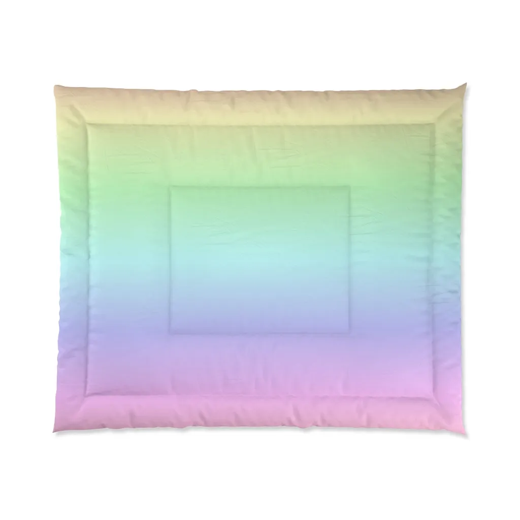 Rainbow Ombre Bed Comforter, Pastel Pink Purple Colorful King Queen Twin Single Full Size Quilted Blanket Bedding Bedroom