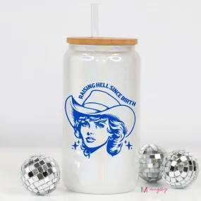 Raising Hell Since Birth White Glitter Glass Cup