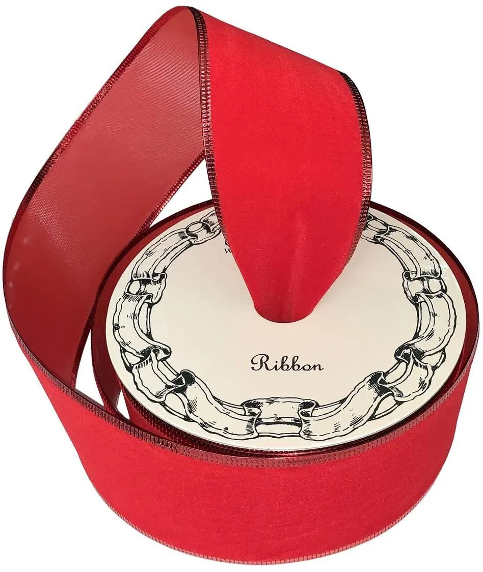 Red Velvet Wired Christmas Ribbon - 2 1/2" x 25 Yards