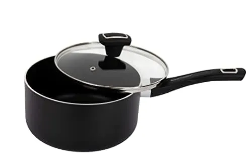 Royal Cuisine 3pcs Aluminium Saucepan Set Non-Stick with Glass lid Bakelite Handled 16/18/20cm Black