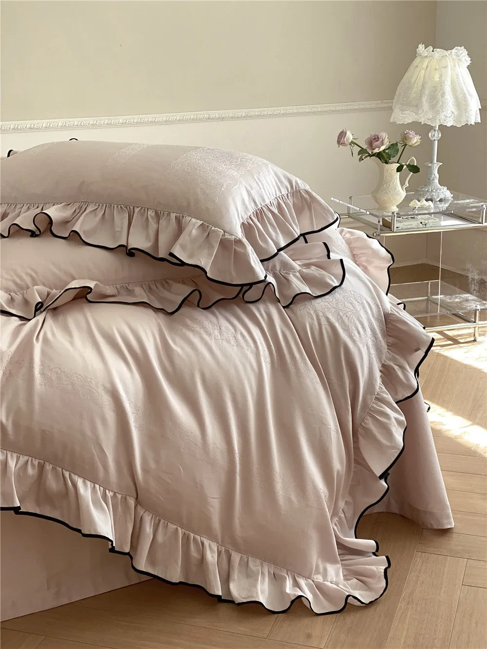 Satin Ruffle Bedding Set