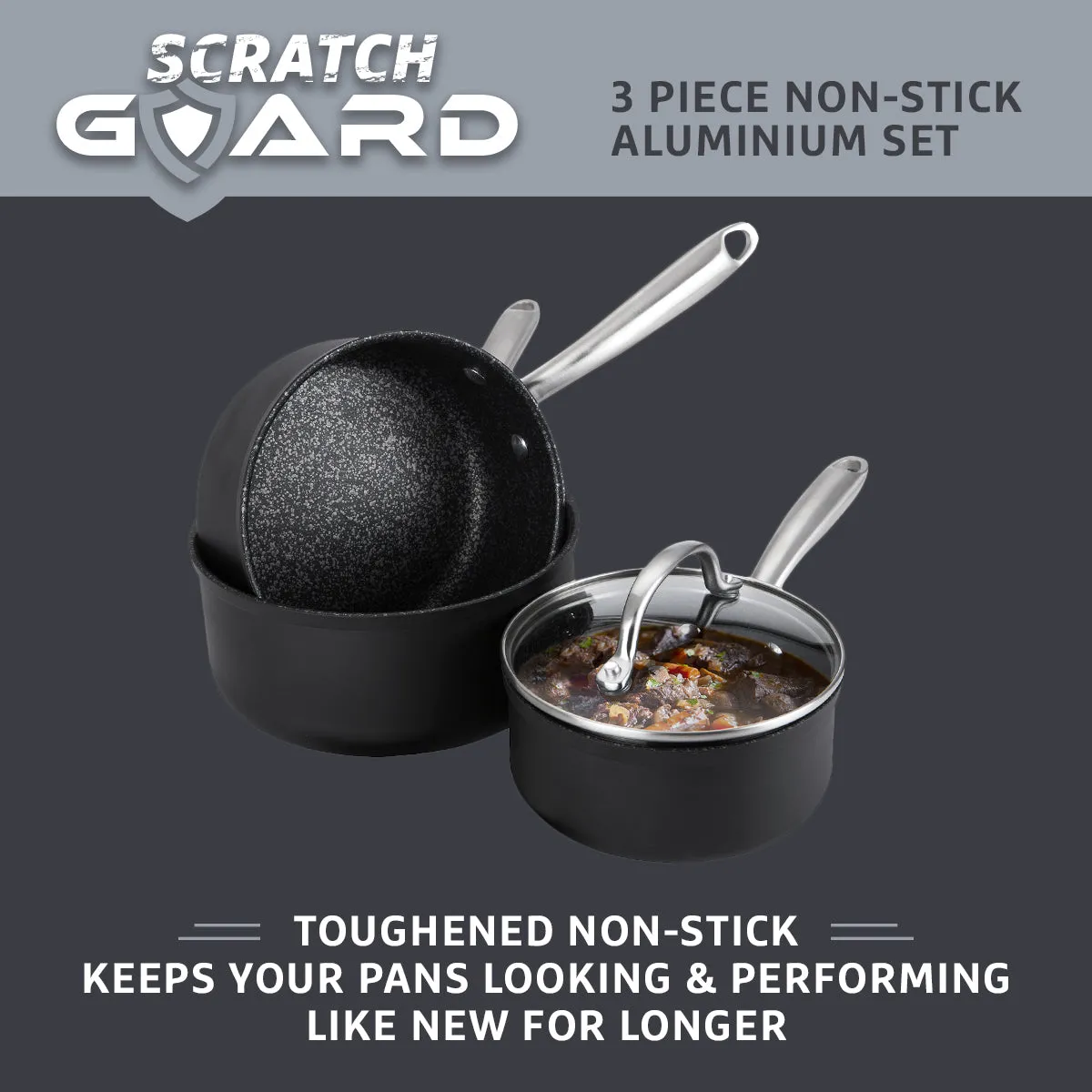 Scratch Guard: Non-Stick Saucepan Set - 3 Piece