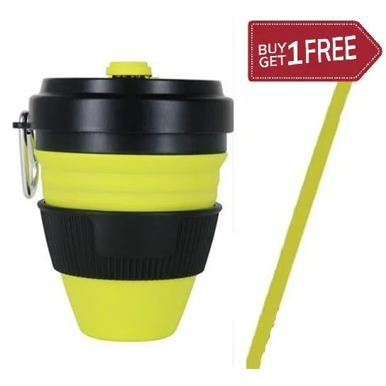 Set of 2 450ml Folding Silicone Cup Mugs Portable Silicone Telescopic Drinking Collapsible Silica Coffee Cup With Lids Travel All Black