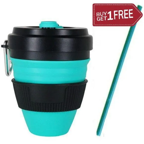 Set of 2 450ml Folding Silicone Cup Mugs Portable Silicone Telescopic Drinking Collapsible Silica Coffee Cup With Lids Travel All Black