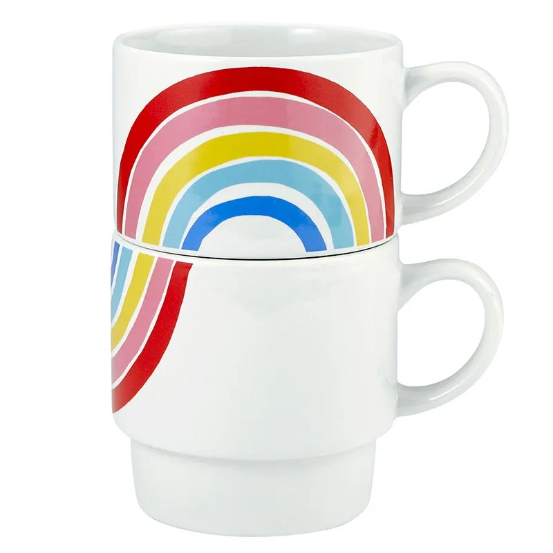 Set of 2 Rainbow Stacking Mugs | Ceramic Mug Set