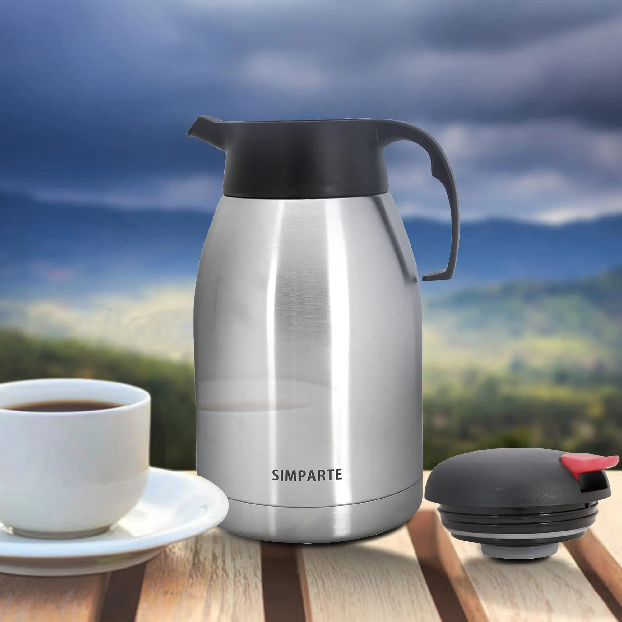 SIMPARTE Thermosteel Carafe Flask Tea/Coffee Pot,Stackable, Stainless Steel Hot or Cold Water, Multipurpose, Thermos 1500 ML (1.5Litres) Silver Flask