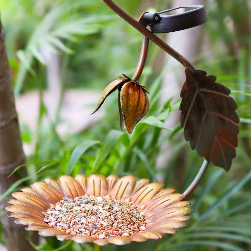 Solar LED Light Yellow Hanging Metal Bird Feeder