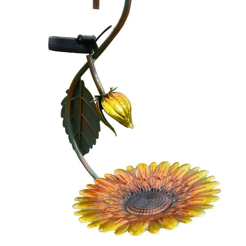 Solar LED Light Yellow Hanging Metal Bird Feeder