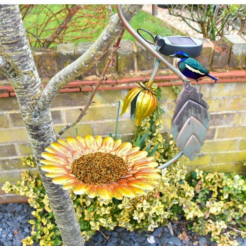 Solar LED Light Yellow Hanging Metal Bird Feeder