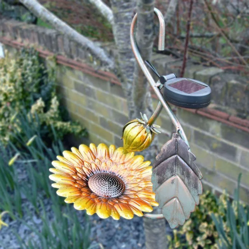 Solar LED Light Yellow Hanging Metal Bird Feeder