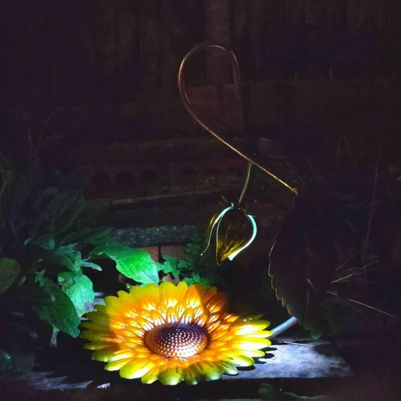 Solar LED Light Yellow Hanging Metal Bird Feeder